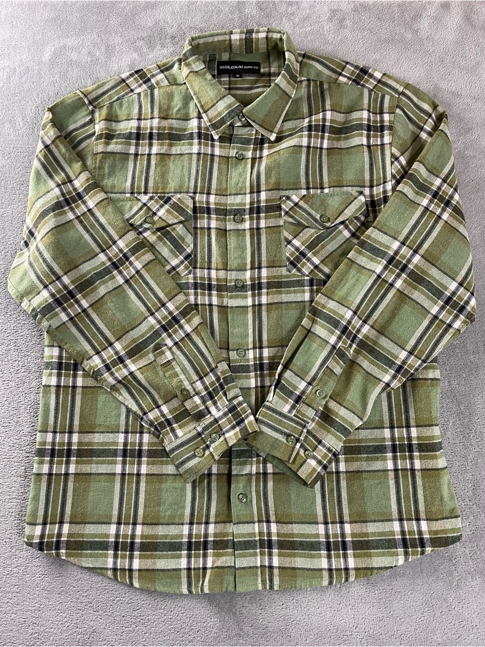 Molokai Surf Flannel Shirt Mens XL Grunge Outdoor Long Sleeve Button Green Plaid